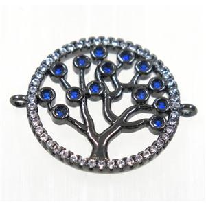 copper Tree Of Life connector paved zircon, black plated, approx 18mm dia [FDZN2205]