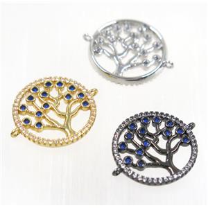 copper Tree Of Life connector paved zircon, mix color, approx 18mm dia [FDZN2206]