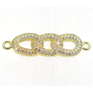 copper linker paved zircon, gold plated, approx 9x25mm [FDZN2218]