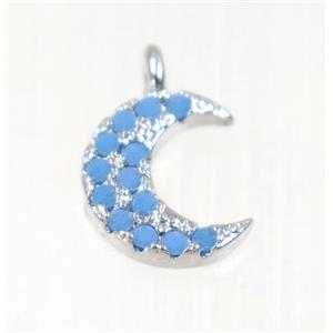 copper Crescent moon pendant paved zircon, platinum plated, approx 8.5mm dia [FDZN2222]