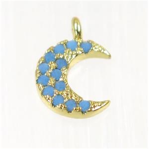 copper Crescent moon pendant paved zircon, gold plated, approx 8.5mm dia [FDZN2223]