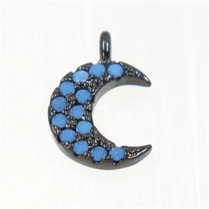 copper Crescent moon pendant paved zircon, black plated, approx 8.5mm dia [FDZN2224]