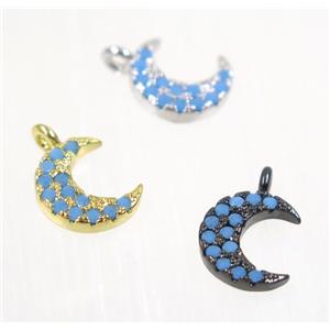 copper Crescent moon pendant paved zircon, mix color, approx 8.5mm dia [FDZN2225]
