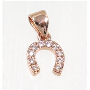 copper Wishbone pendant paved zircon, rose gold, approx 7-8mm [FDZN2226]
