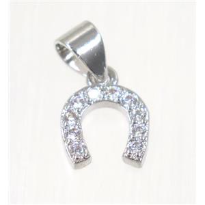 copper Wishbone pendant paved zircon, platinum plated, approx 7-8mm [FDZN2227]