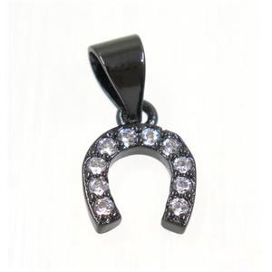 copper Wishbone pendant paved zircon, black plated, approx 7-8mm [FDZN2229]