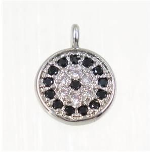 copper Circle pendant paved zircon, platinum plated, approx 6mm dia [FDZN2232-6MM]