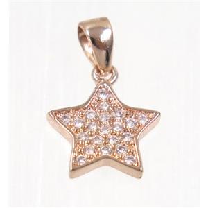 copper Star pendant paved zircon, rose gold, approx 10mm dia [FDZN2236]