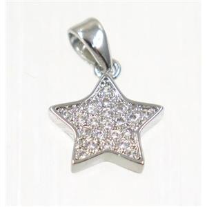 copper Star pendant paved zircon, platinum plated, approx 10mm dia [FDZN2237]