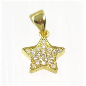 copper Star pendant paved zircon, gold plated, approx 10mm dia [FDZN2238]