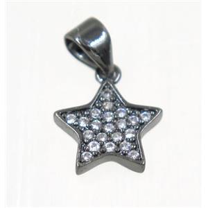 copper Star pendant paved zircon, black plated, approx 10mm dia [FDZN2239]