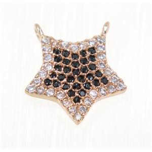 copper Star pendant paved zircon with 2loops, rose gold, approx 12mm dia [FDZN2246]