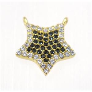 copper Star pendant paved zircon with 2loops, gold plated, approx 12mm dia [FDZN2248]