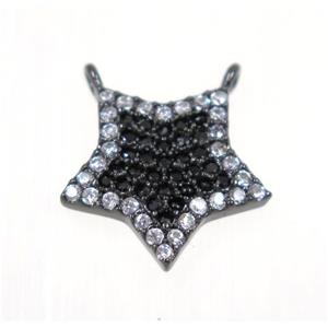 copper Star pendant paved zircon with 2loops, black plated, approx 12mm dia [FDZN2249]