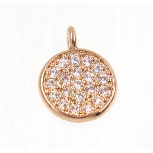 copper Circle pendant paved zircon, rose gold, approx 8mm dia [FDZN2251]
