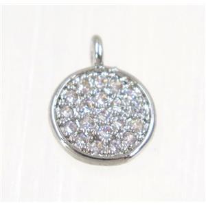copper Circle pendant paved zircon, platinum plated, approx 8mm dia [FDZN2252]