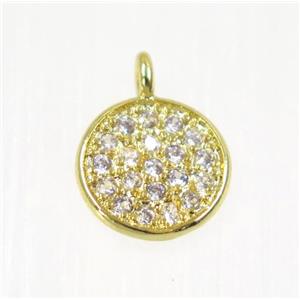 copper Circle pendant paved zircon, gold plated, approx 8mm dia [FDZN2253]
