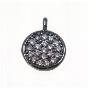 copper Circle pendant paved zircon, black plated, approx 8mm dia [FDZN2254]
