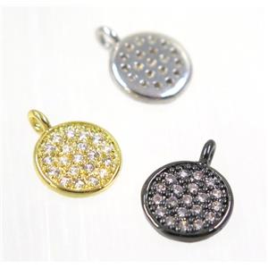 copper Circle pendant paved zircon, mix color, approx 8mm dia [FDZN2255]