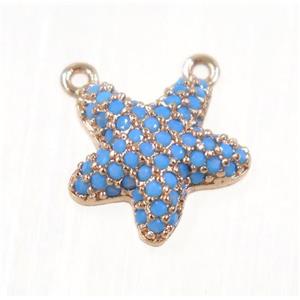 copper Starfish pendant paved zircon with 2loops, rose gold, turq, approx 11mm dia [FDZN2256]