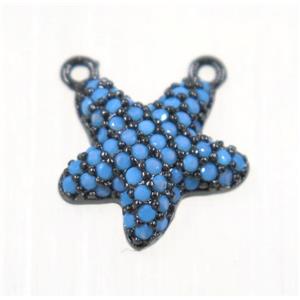 copper Starfish pendant paved zircon with 2loops, black plated, turq, approx 11mm dia [FDZN2259]