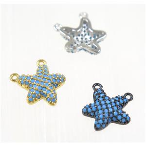 copper Starfish pendant paved zircon with 2loops, mix color, turq, approx 11mm dia [FDZN2260]