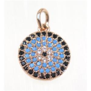 copper Circle pendant paved zircon, rose gold, turq, approx 12mm dia [FDZN2261]