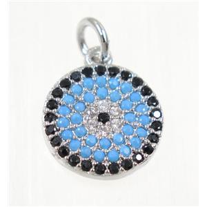 copper Circle pendant paved zircon, platinum plated, turq, approx 12mm dia [FDZN2262]