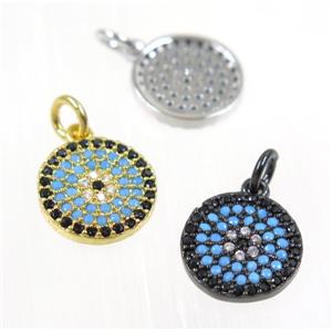 copper Circle pendant paved zircon, mix color, approx 12mm dia [FDZN2265]