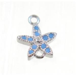 copper flower connector paved zircon, platinum plated, approx 8mm dia [FDZN2266]