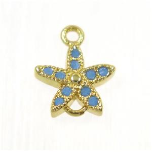 copper flower connector paved zircon, gold plated, approx 8mm dia [FDZN2267]