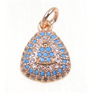 copper Teardrop pendant paved zircon, rose gold, turq, approx 10x11mm [FDZN2270]