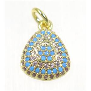 copper Teardrop pendant paved zircon, gold plated, turq, approx 10x11mm [FDZN2272]