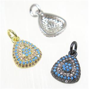 copper Teardrop pendant paved zircon, mix color, turq, approx 10x11mm [FDZN2274]