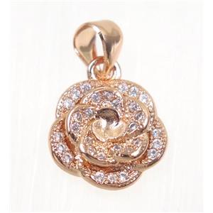copper flower pendant paved zircon, rose gold, approx 12mm dia [FDZN2275]