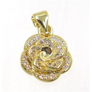 copper flower pendant paved zircon, gold plated, approx 12mm dia [FDZN2277]