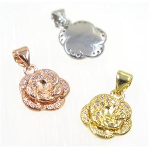 copper flower pendant paved zircon, mix color, approx 12mm dia [FDZN2278]