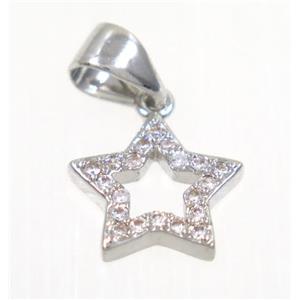 copper Star pendant paved zircon, platinum plated, approx 10mm [FDZN2280]