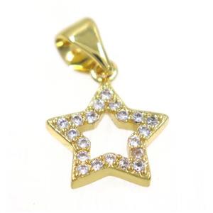 copper Star pendant paved zircon, gold plated, approx 10mm [FDZN2281]