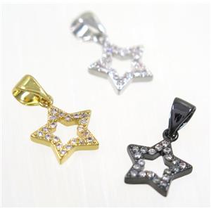 copper Star pendant paved zircon, mix color, approx 10mm [FDZN2283]