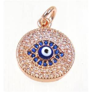 copper Evil eye pendant paved zircon, rose gold, approx 13mm dia [FDZN2288]