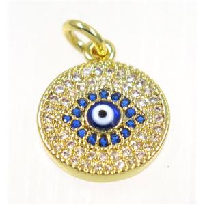 copper Evil eye pendant paved zircon, gold plated, approx 13mm dia [FDZN2290]