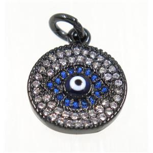 copper Evil eye pendant paved zircon, black plated, approx 13mm dia [FDZN2291]