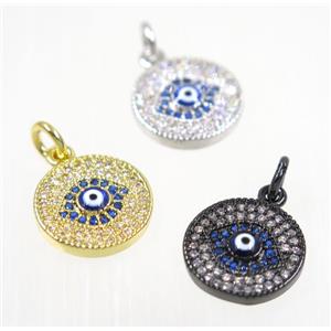 copper Evil eye pendant paved zircon, mix color, approx 13mm dia [FDZN2292]