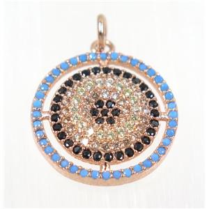 copper Circle pendant paved zircon, rose gold, approx 18mm dia [FDZN2293]