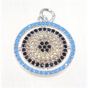 copper Circle pendant paved zircon, platinum plated, approx 18mm dia [FDZN2294]