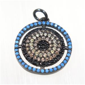 copper Circle pendant paved zircon, black plated, approx 18mm dia [FDZN2295]