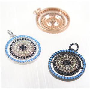 copper Circle pendant paved zircon, mix color, approx 18mm dia [FDZN2296]