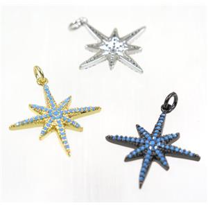 copper NorthStar pendant paved zircon, mix color, turq, approx 23x23mm [FDZN2300]