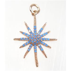 copper NorthStar pendant paved zircon, rose gold, turq, approx 18x25mm [FDZN2301]